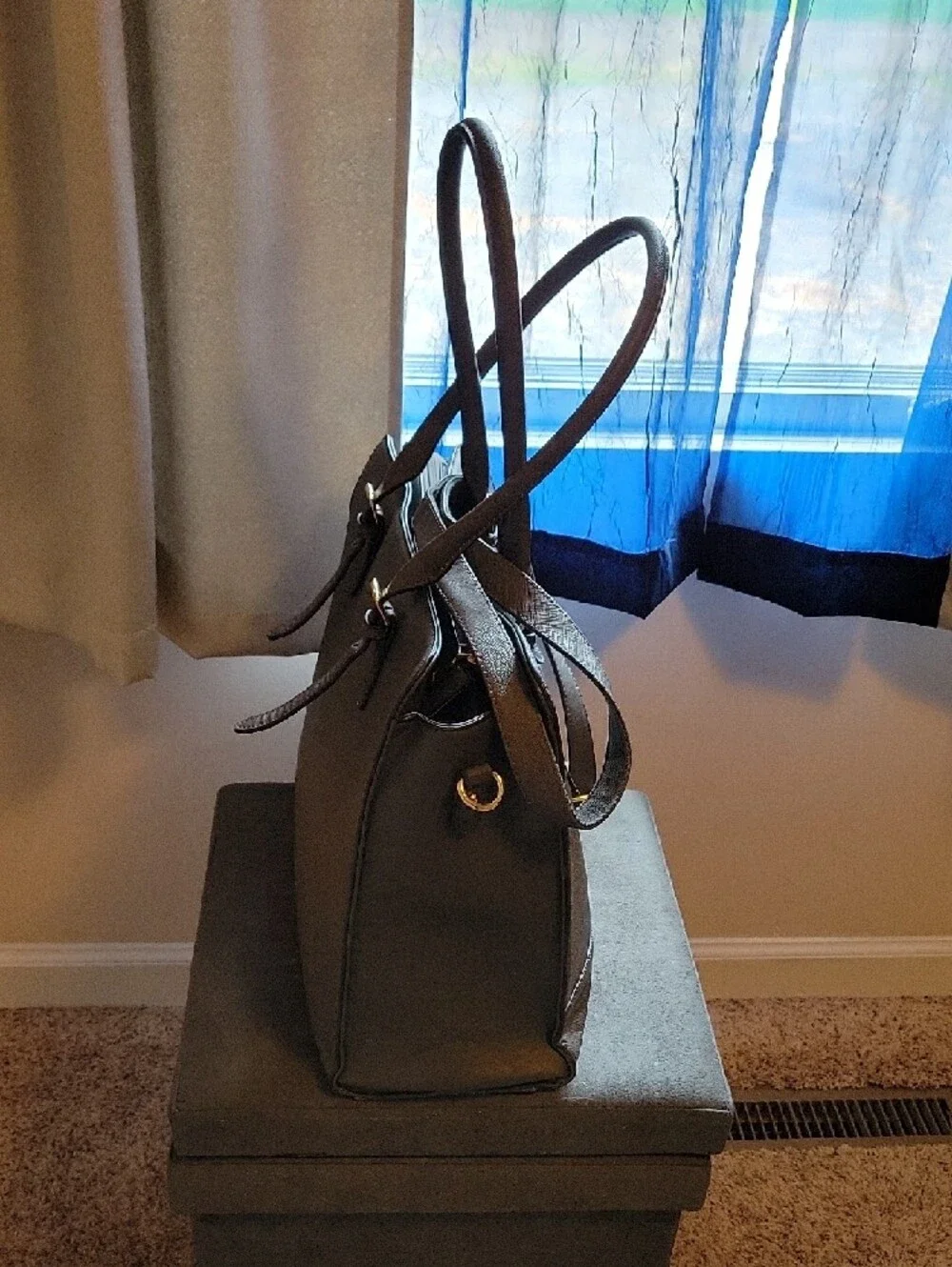 Structured Tote/Laptop Bag with Gold Hardware